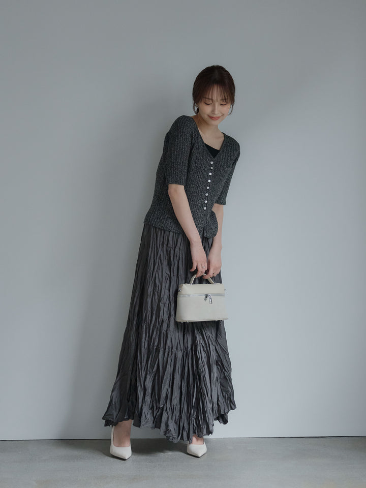 メタルボタンVネック5分袖カーディガン