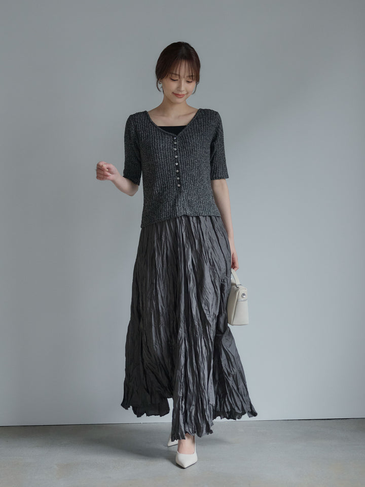 メタルボタンVネック5分袖カーディガン