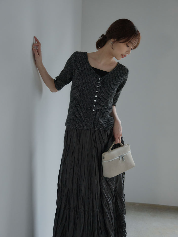 メタルボタンVネック5分袖カーディガン