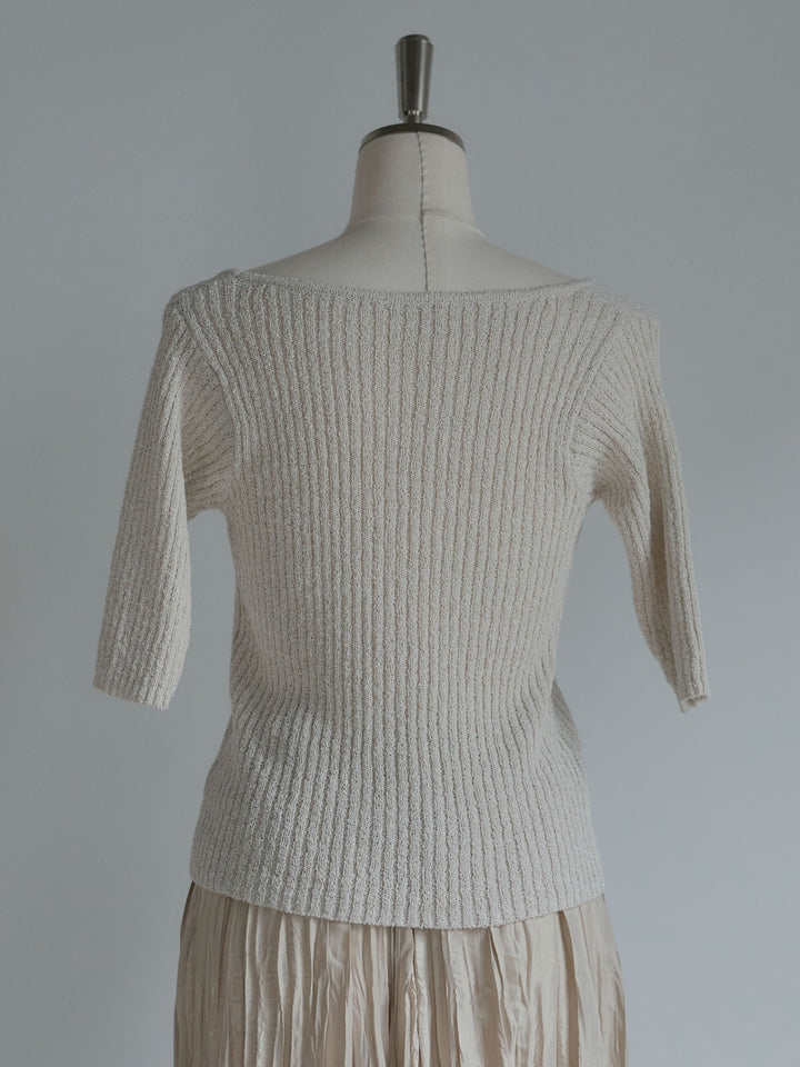 メタルボタンVネック5分袖カーディガン