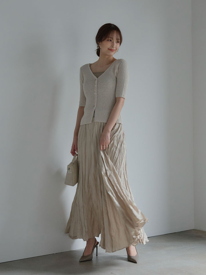 メタルボタンVネック5分袖カーディガン