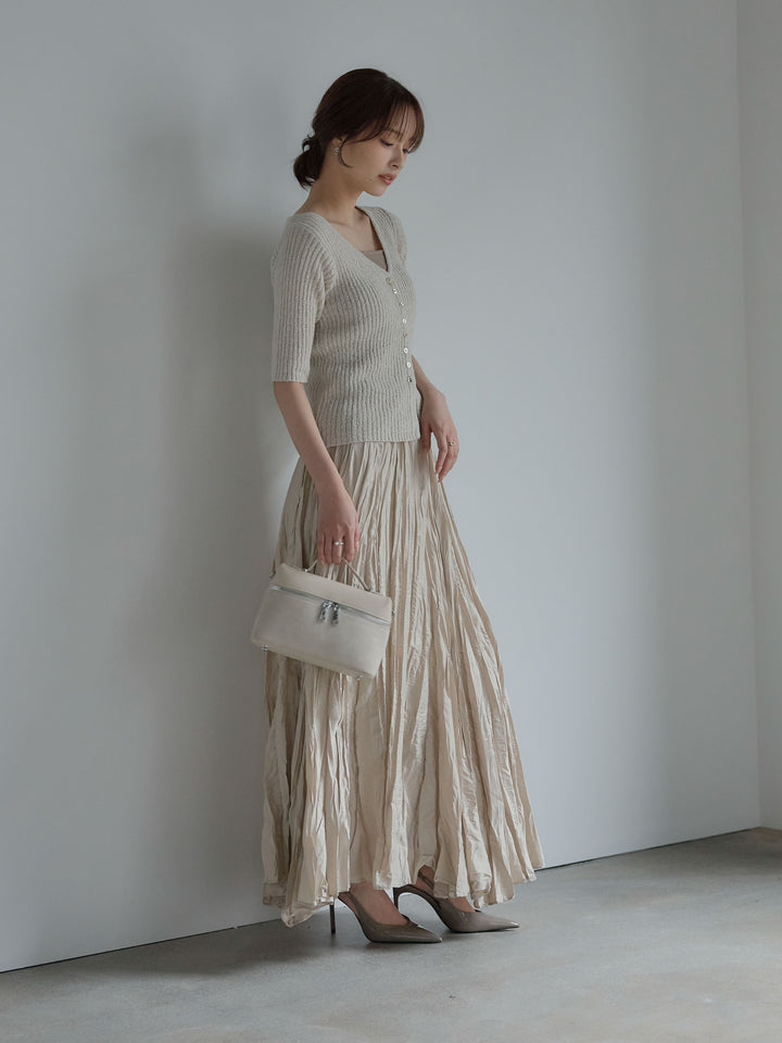 メタルボタンVネック5分袖カーディガン