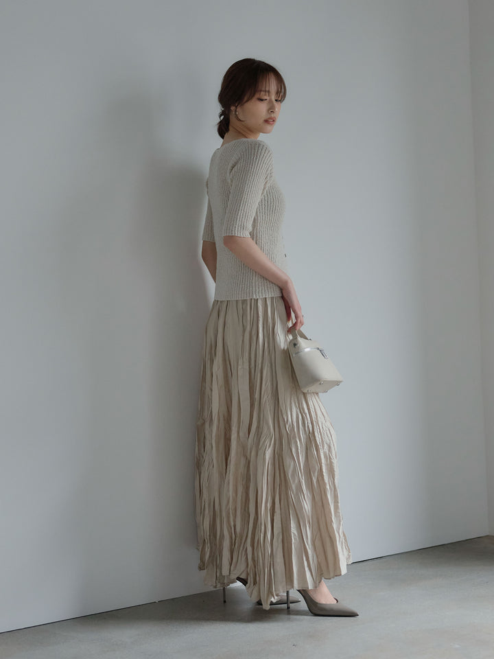 メタルボタンVネック5分袖カーディガン