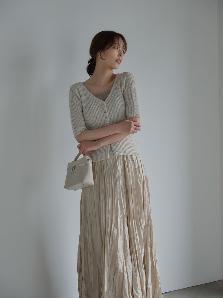 メタルボタンVネック5分袖カーディガン