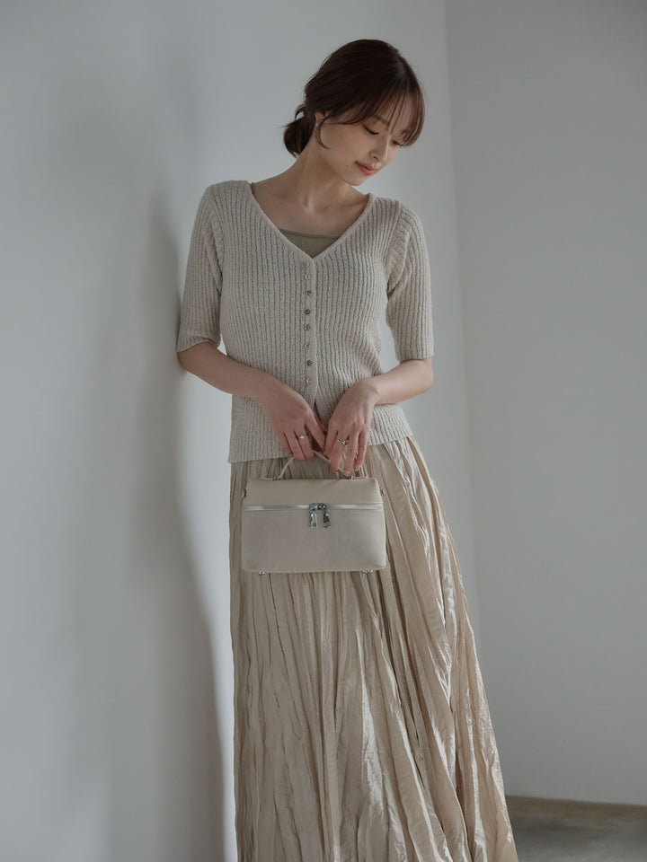 メタルボタンVネック5分袖カーディガン
