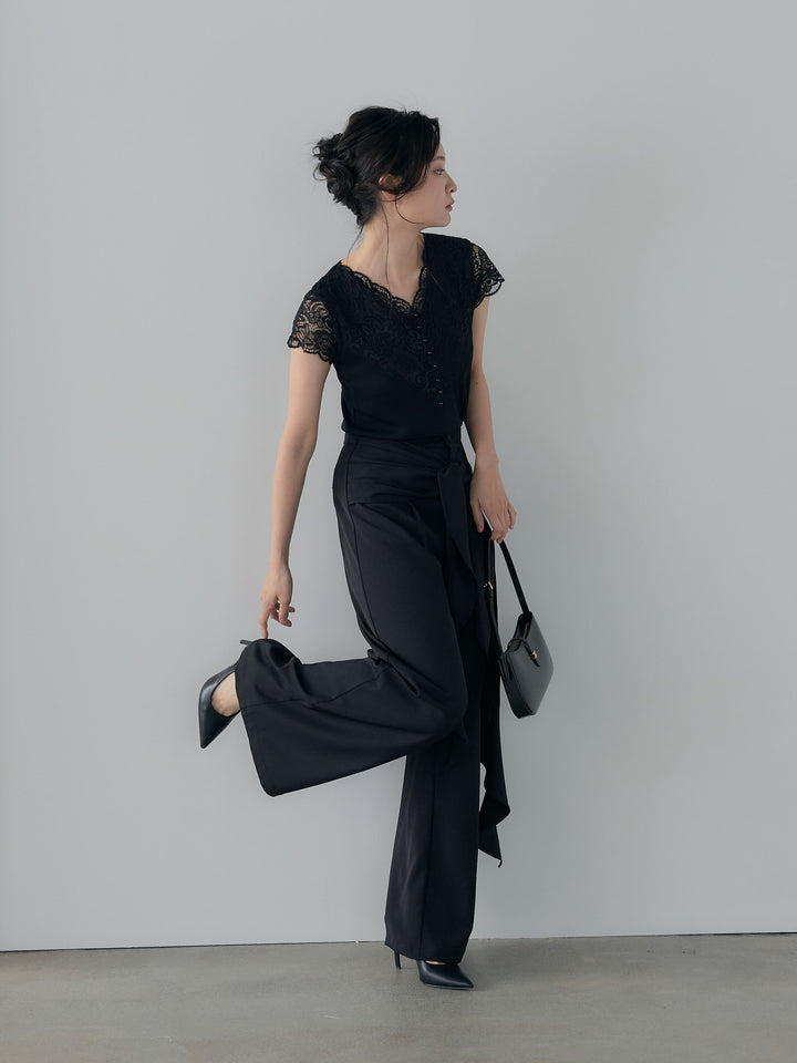 フロントラッフルリボンワイドパンツ