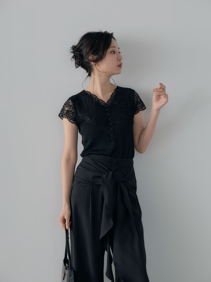 フロントラッフルリボンワイドパンツ