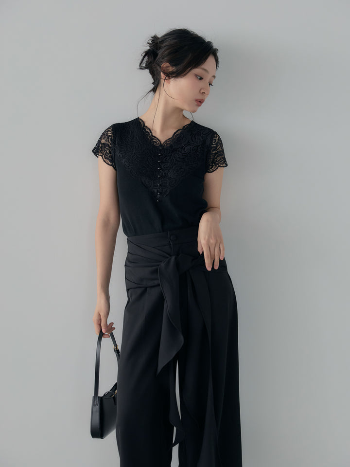 フロントラッフルリボンワイドパンツ