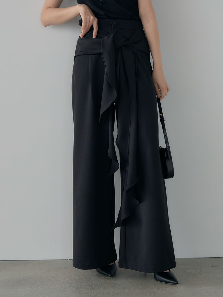 フロントラッフルリボンワイドパンツ