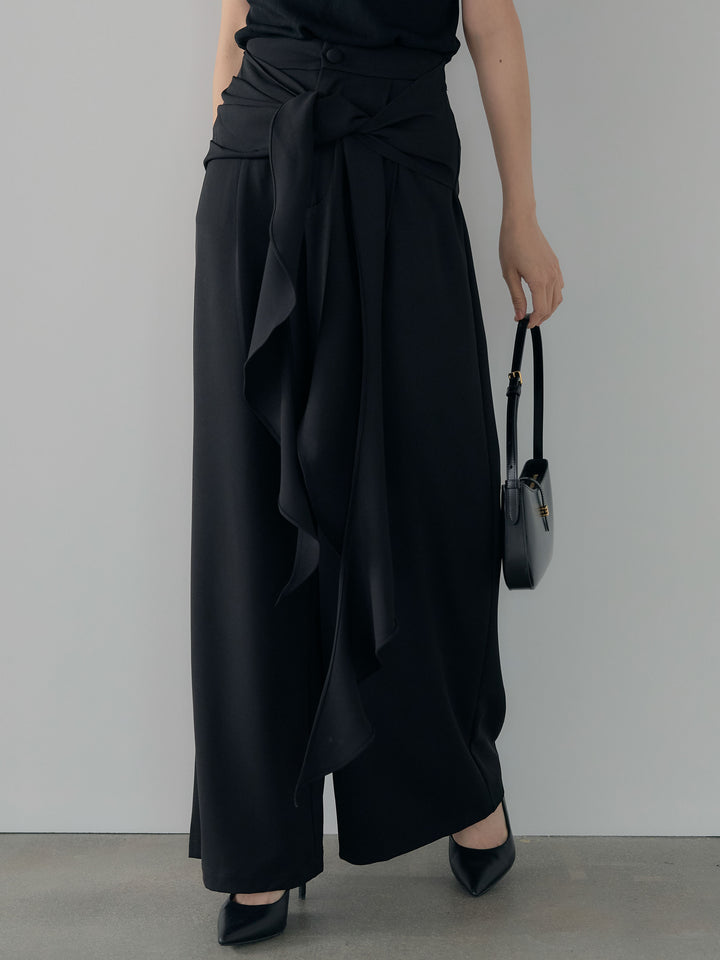 フロントラッフルリボンワイドパンツ