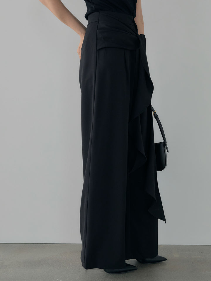 フロントラッフルリボンワイドパンツ