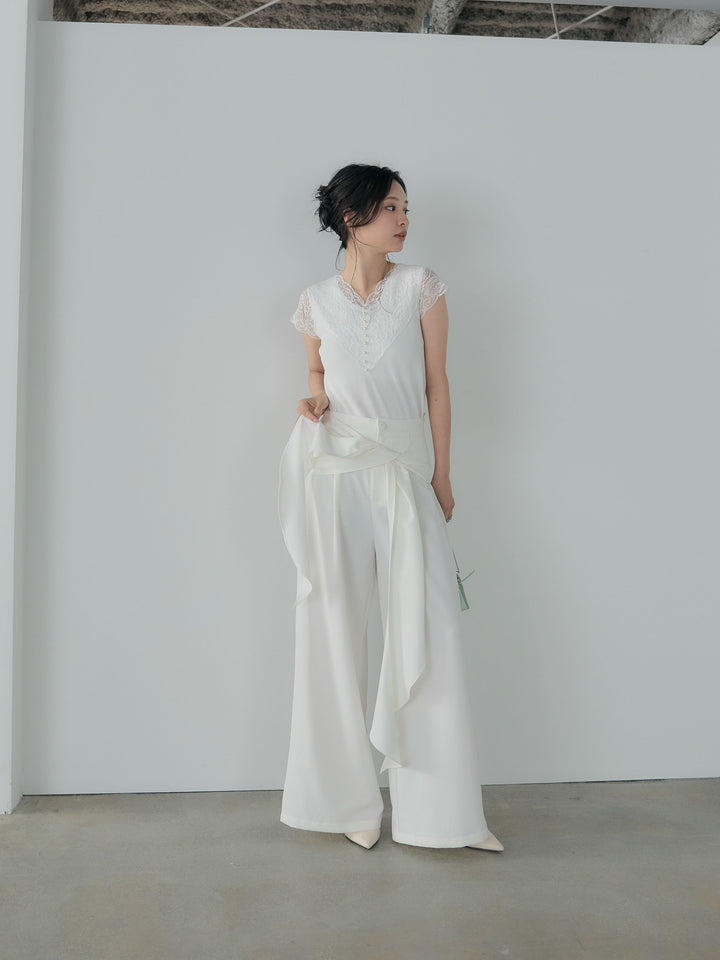 フロントラッフルリボンワイドパンツ