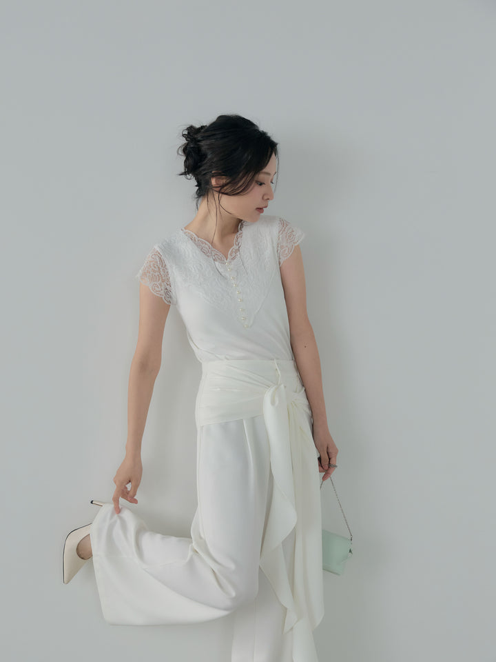 フロントラッフルリボンワイドパンツ