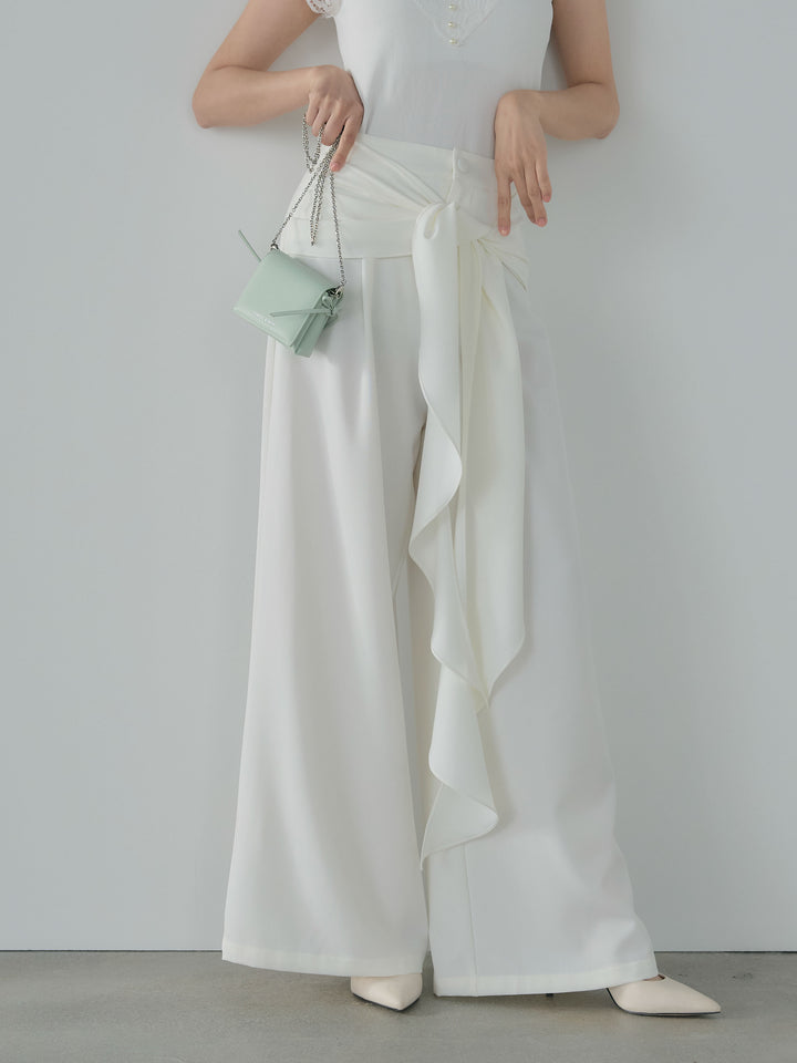 フロントラッフルリボンワイドパンツ