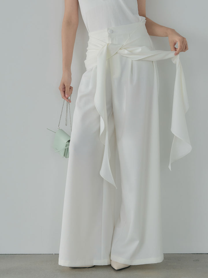 フロントラッフルリボンワイドパンツ