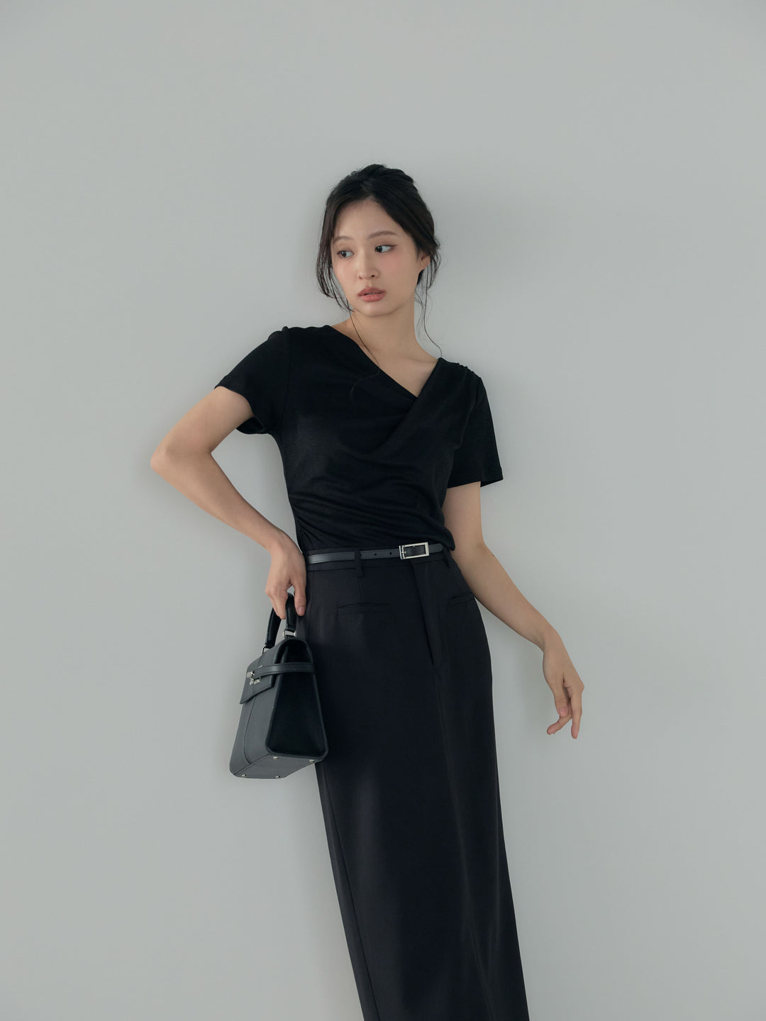 【SET】ドレープハーフスリーブカットソー+【Essential】Authentic pencil skrt(2set)