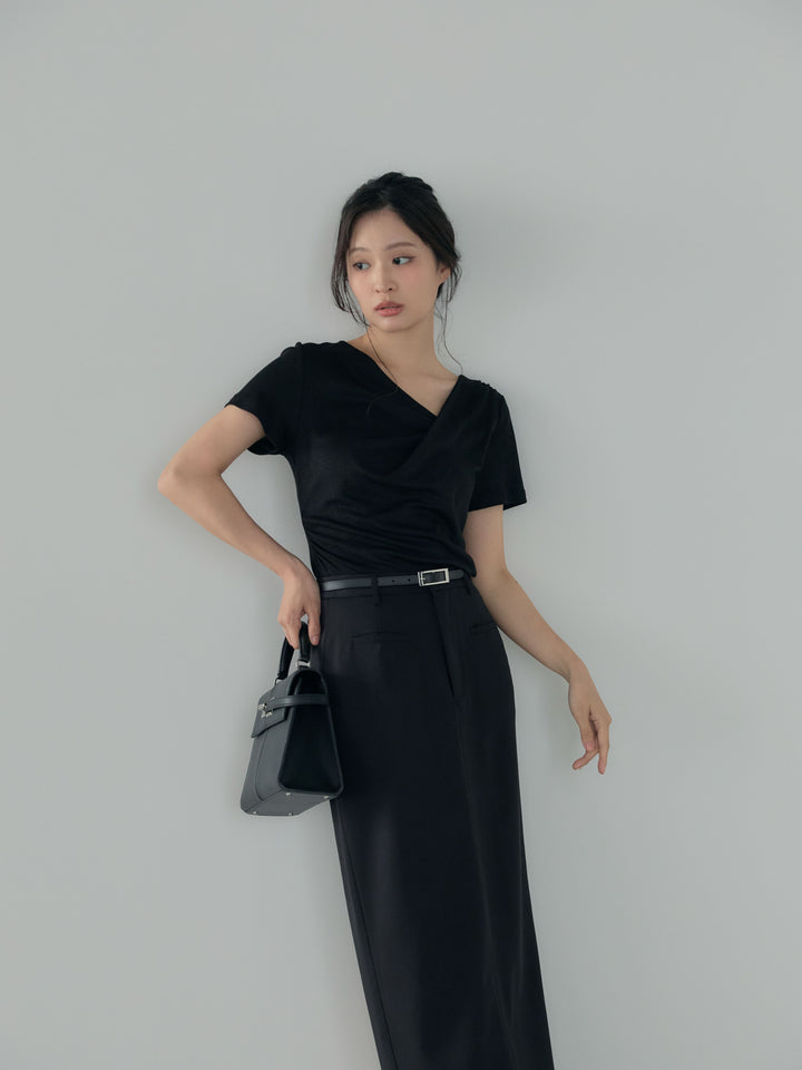 【SET】ドレープハーフスリーブカットソー+【Essential】Authentic pencil skrt(2set)