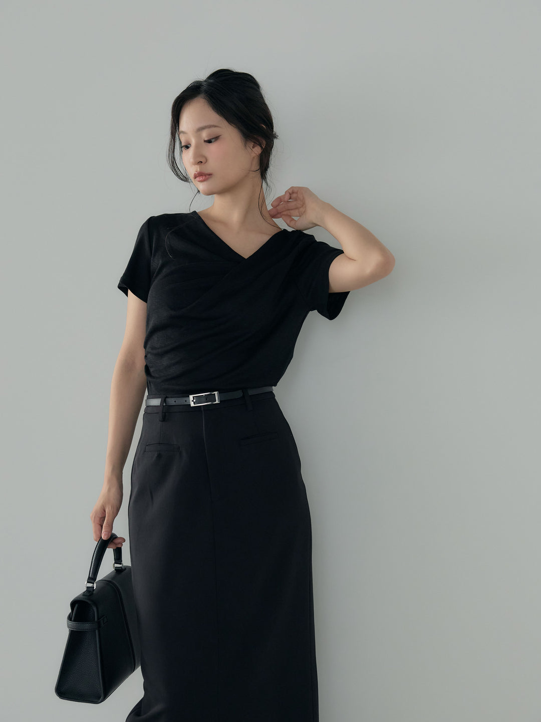 【SET】ドレープハーフスリーブカットソー+【Essential】Authentic pencil skrt(2set)