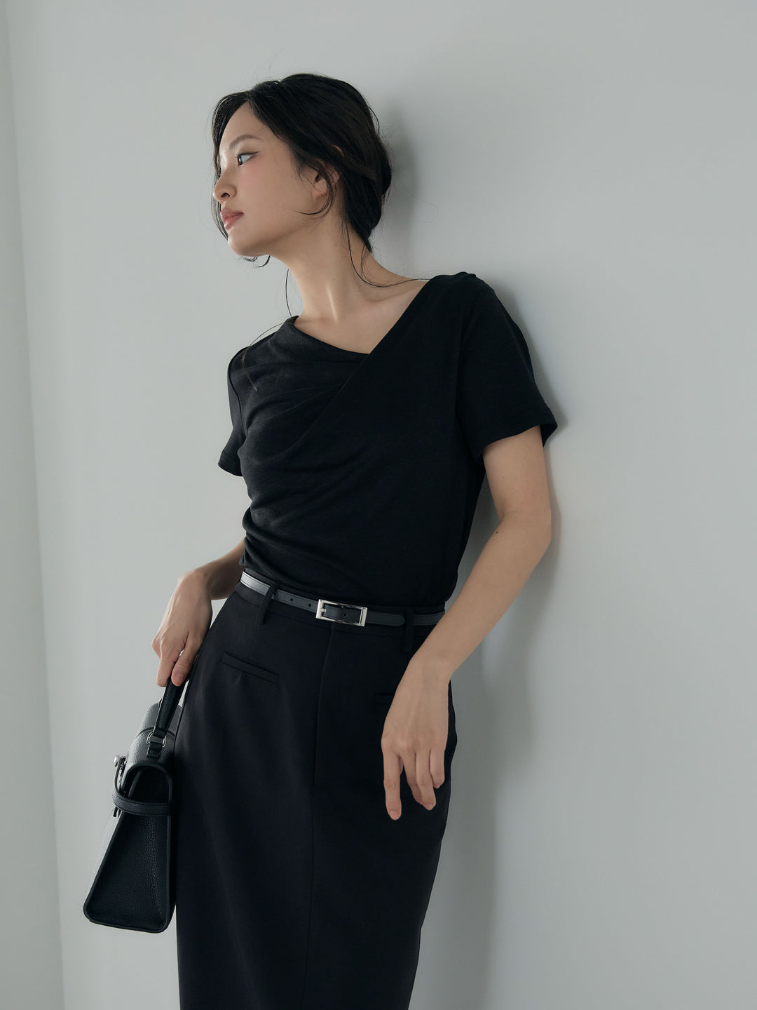 【SET】ドレープハーフスリーブカットソー+【Essential】Authentic pencil skrt(2set)