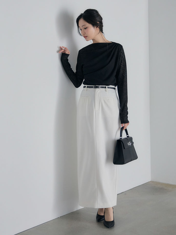 【SET】カットレースドレープトップス+【Essential】Authentic pencil skrt(2set)