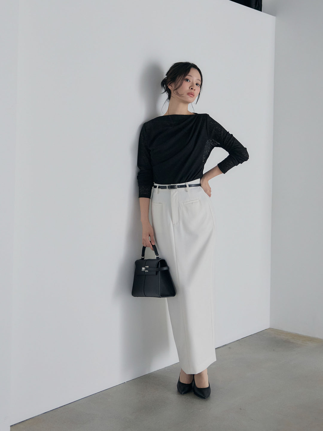 【SET】カットレースドレープトップス+【Essential】Authentic pencil skrt(2set)