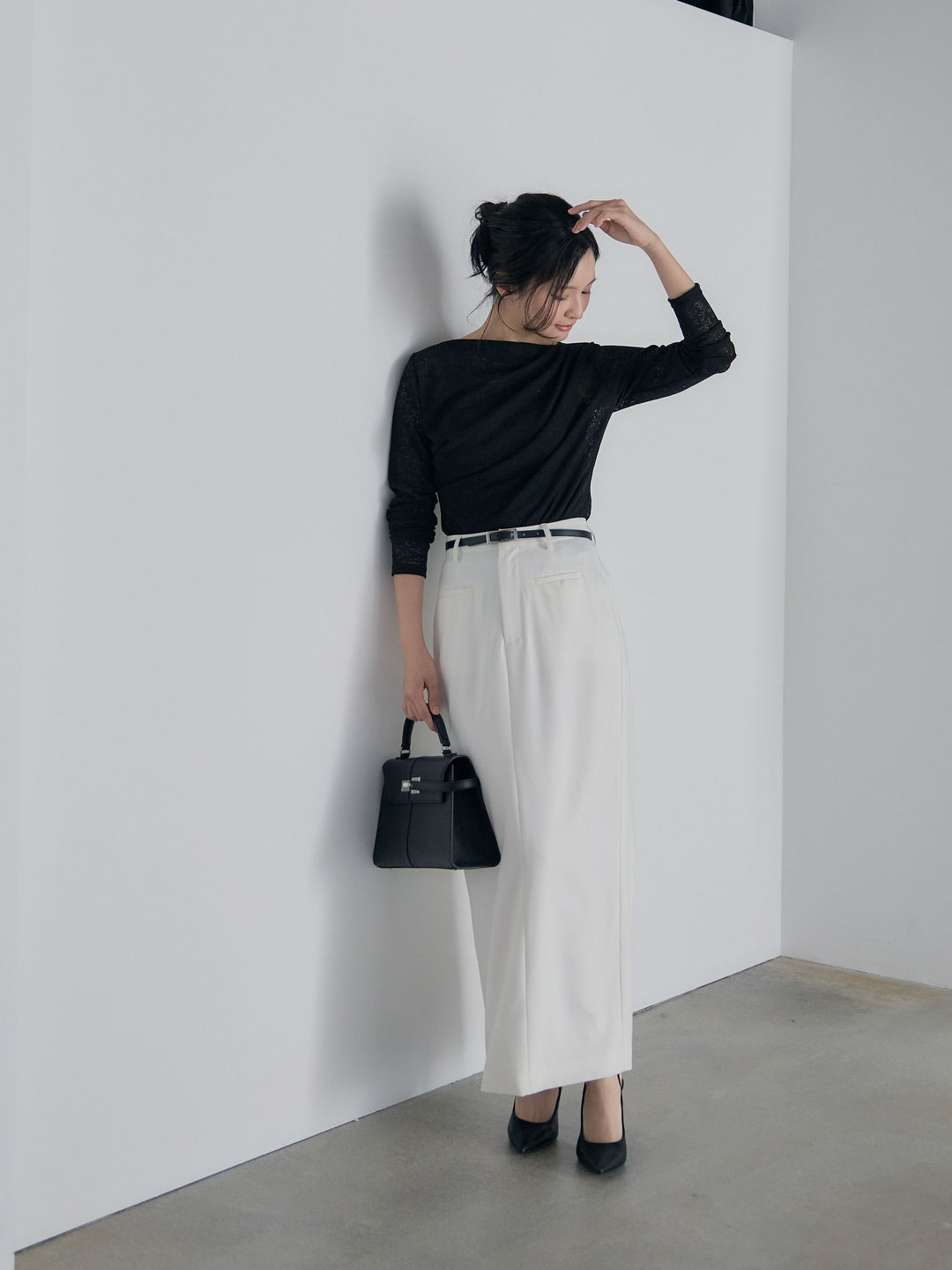 【SET】カットレースドレープトップス+【Essential】Authentic pencil skrt(2set)