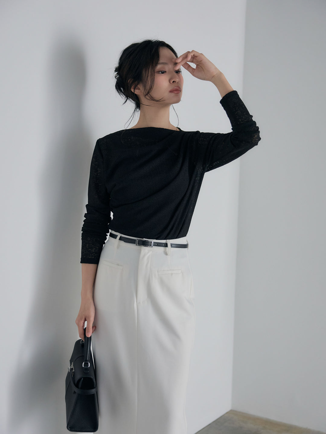 【SET】カットレースドレープトップス+【Essential】Authentic pencil skrt(2set)