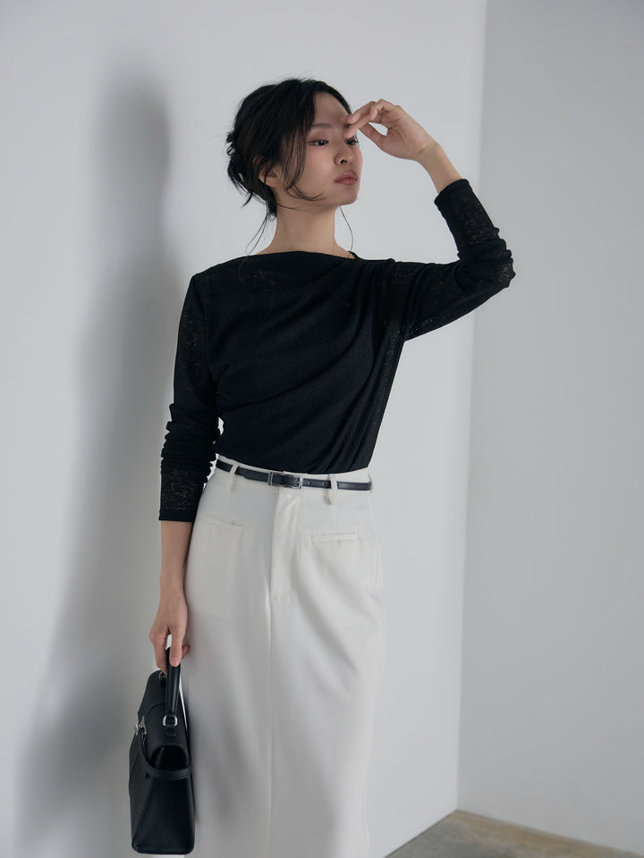 【SET】カットレースドレープトップス+【Essential】Authentic pencil skrt(2set)