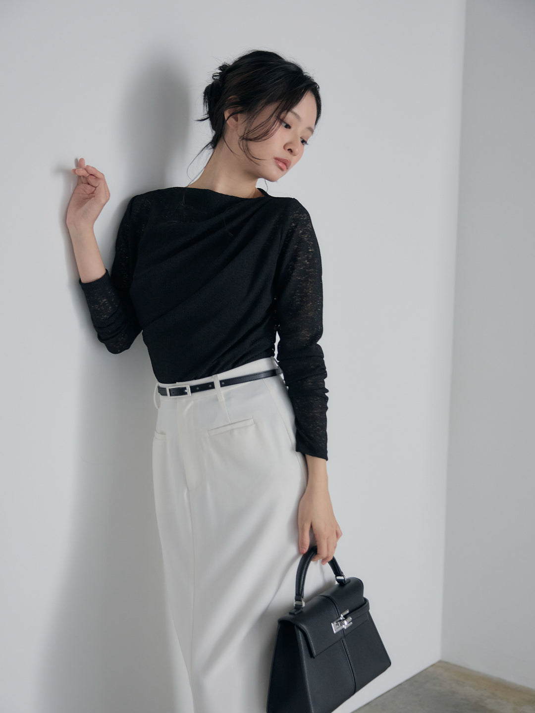 【SET】カットレースドレープトップス+【Essential】Authentic pencil skrt(2set)