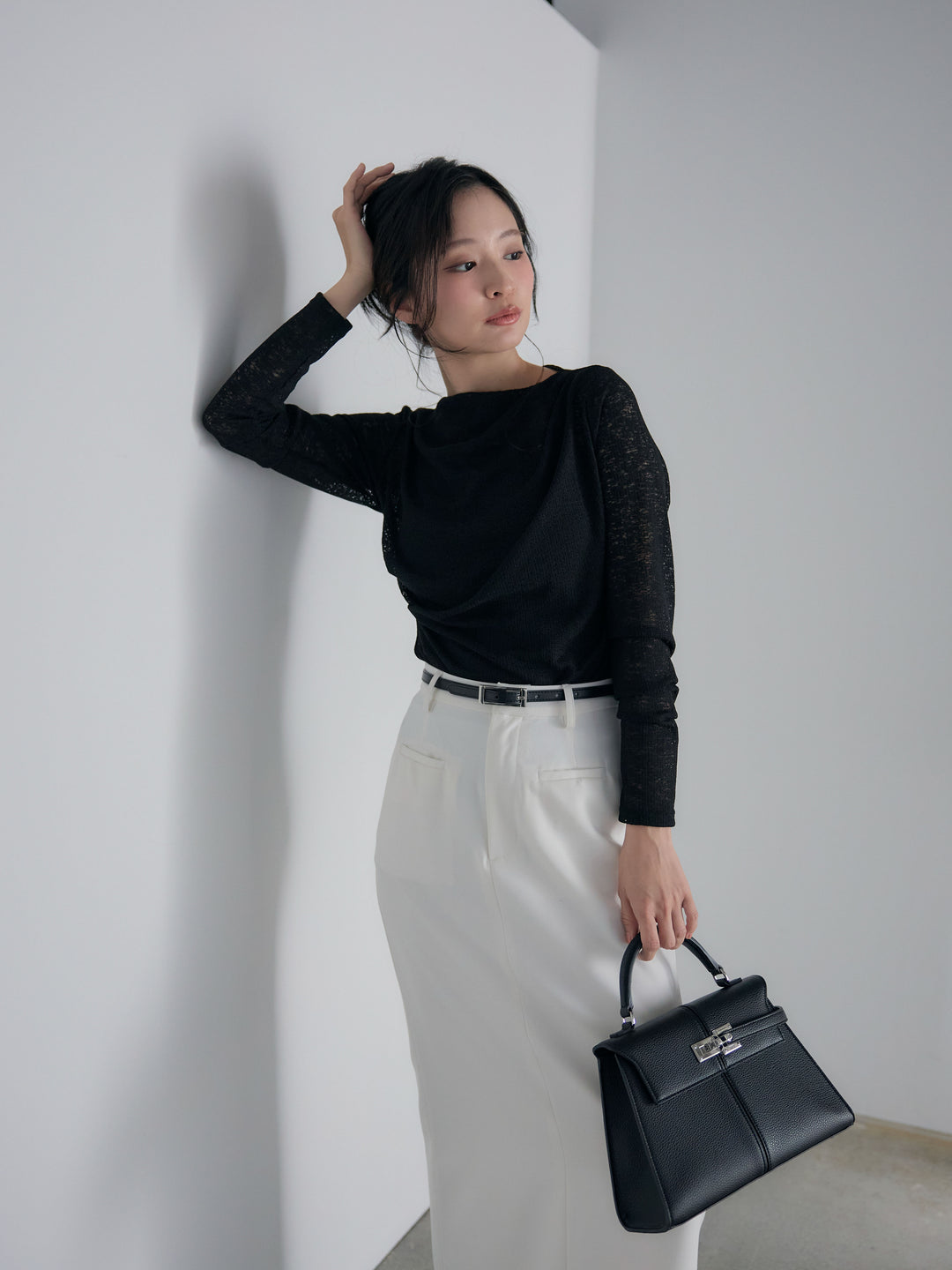 【SET】カットレースドレープトップス+【Essential】Authentic pencil skrt(2set)