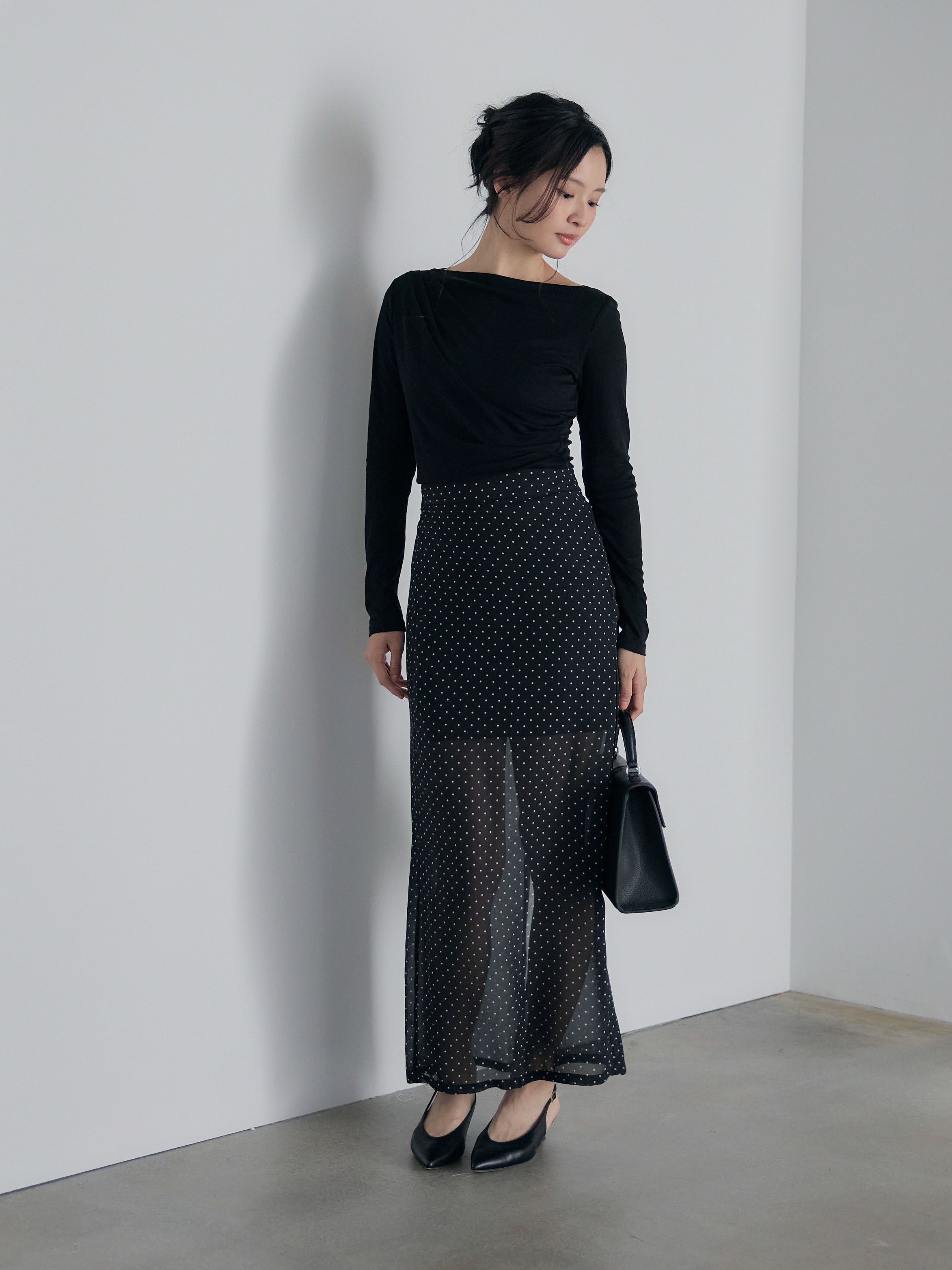 SET】メッシュドレープトップス+シアードットロングスカート(2set) – nairo