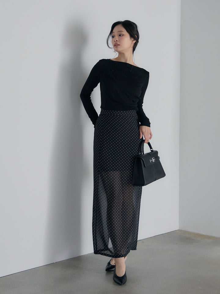 メッシュドレープトップス