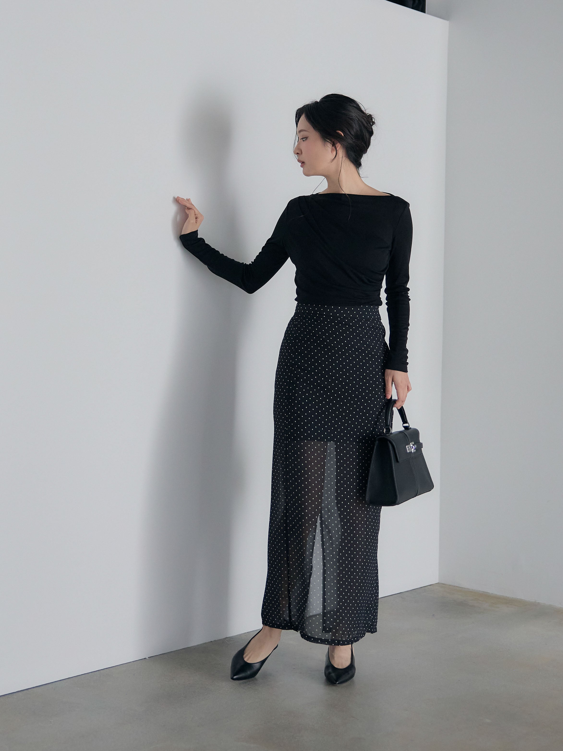 SET】メッシュドレープトップス+シアードットロングスカート(2set) – nairo
