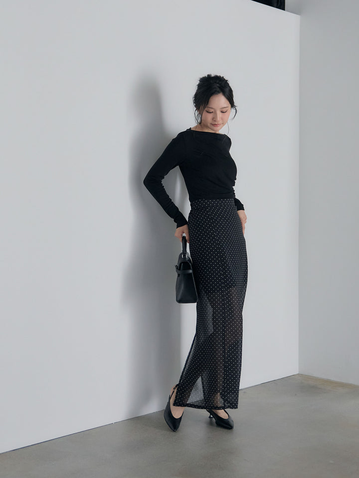 メッシュドレープトップス