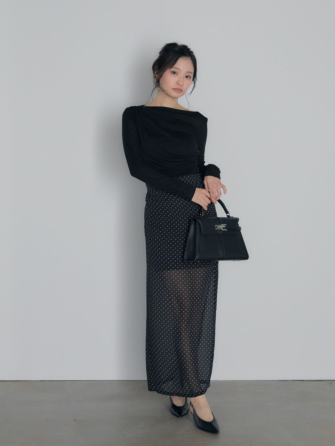 メッシュドレープトップス