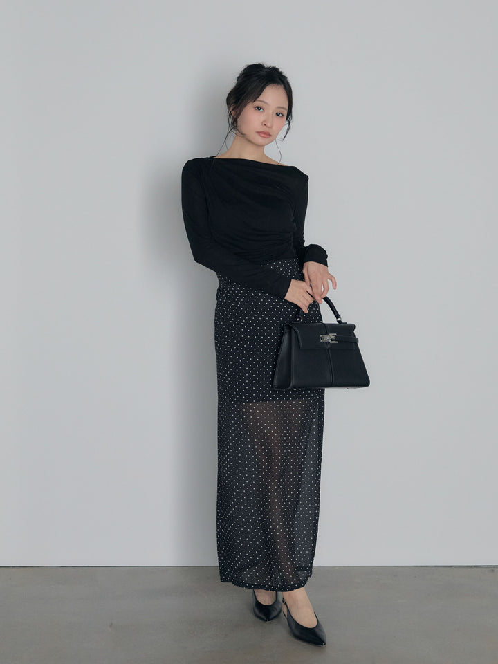 メッシュドレープトップス