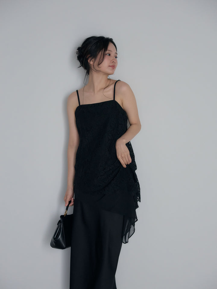 チュールレイヤードジャガードレースキャミソール