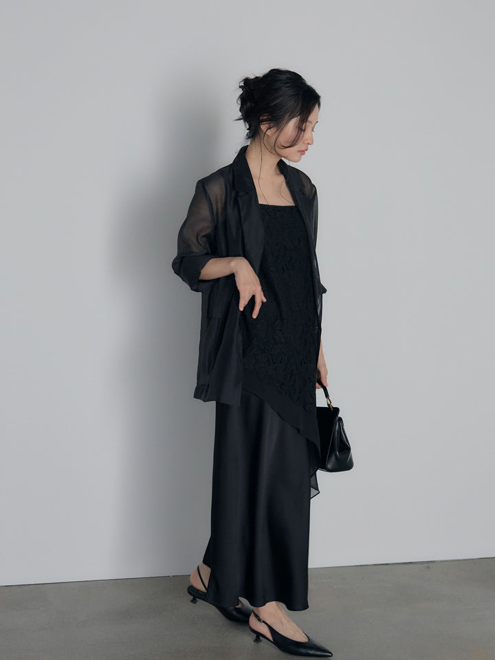 チュールレイヤードジャガードレースキャミソール