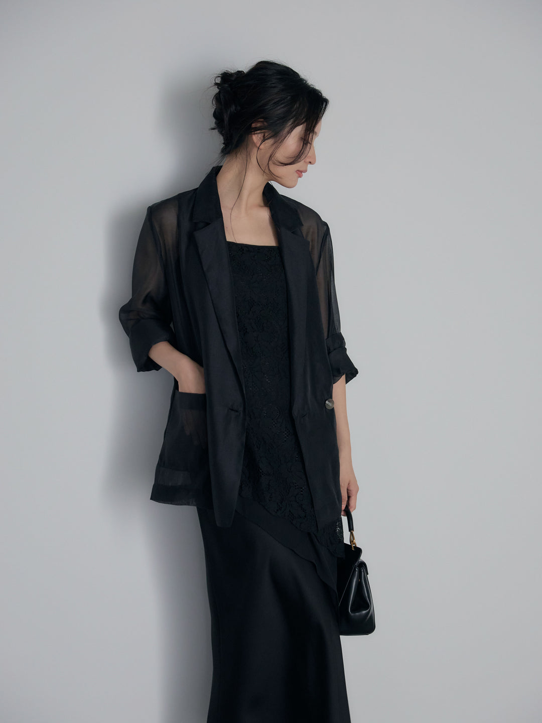 チュールレイヤードジャガードレースキャミソール