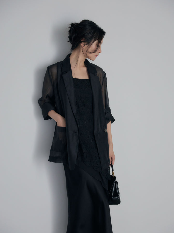 チュールレイヤードジャガードレースキャミソール