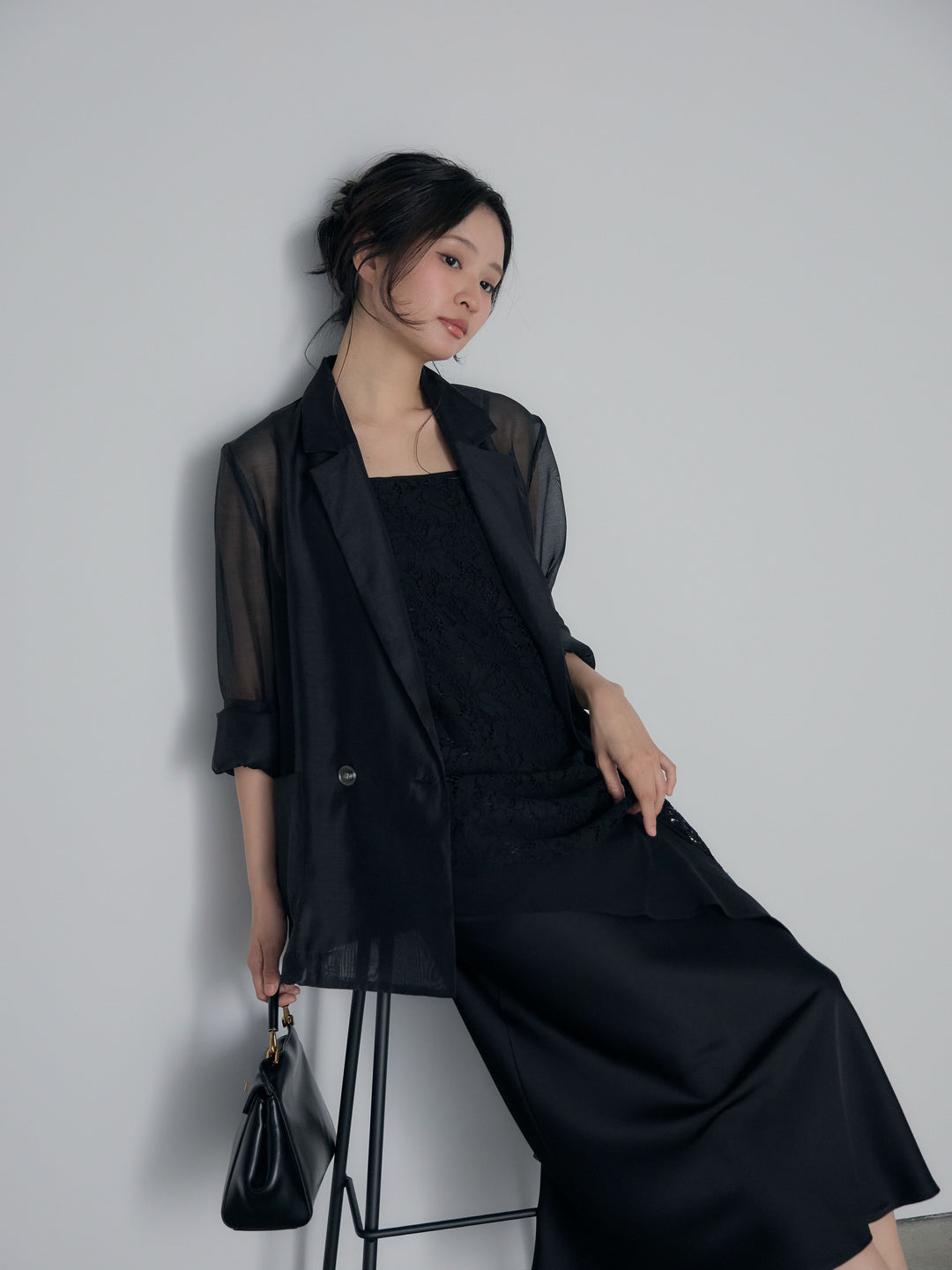 チュールレイヤードジャガードレースキャミソール