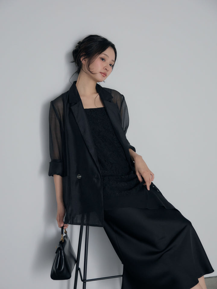 チュールレイヤードジャガードレースキャミソール