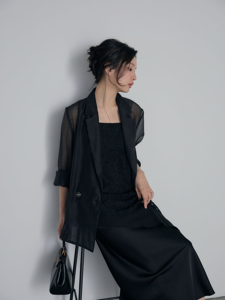 チュールレイヤードジャガードレースキャミソール