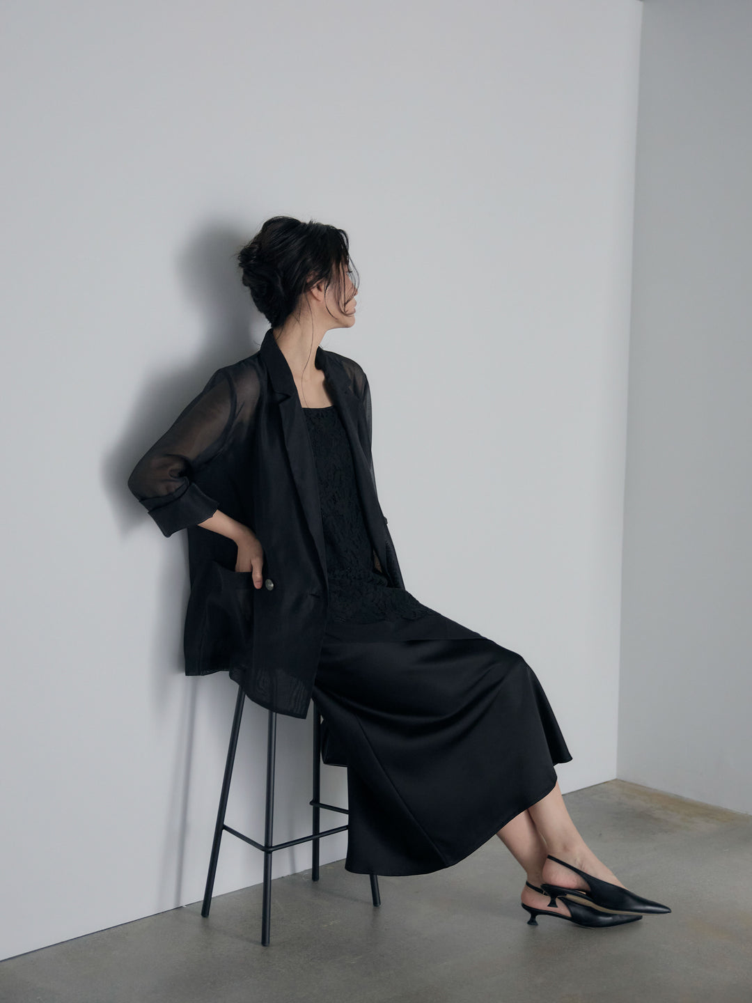 チュールレイヤードジャガードレースキャミソール