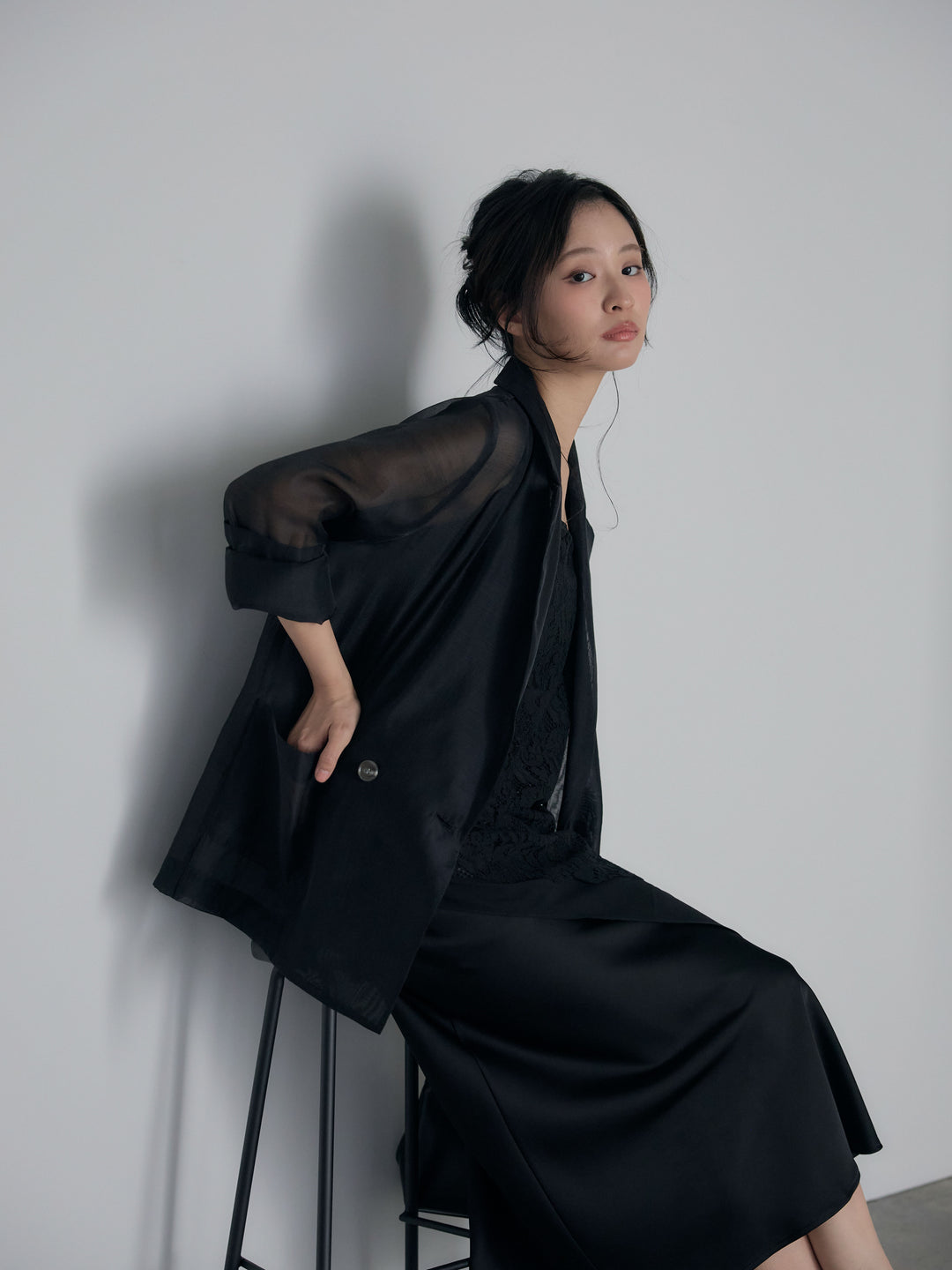 チュールレイヤードジャガードレースキャミソール