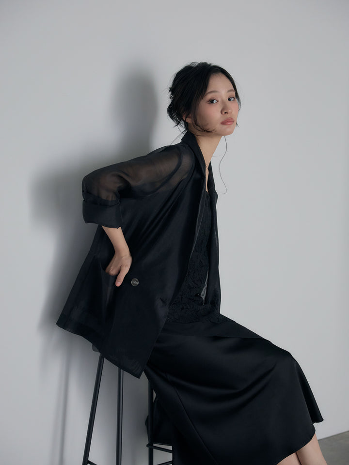 チュールレイヤードジャガードレースキャミソール