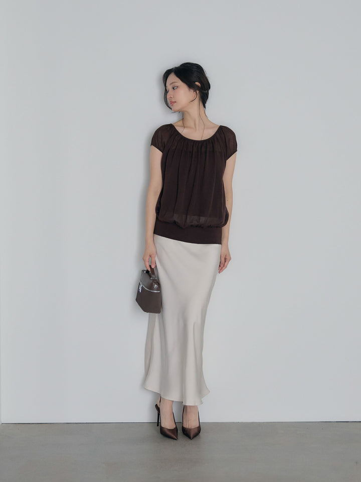 ラウンドネックシーアニットトップス