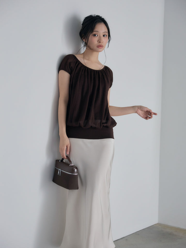 ラウンドネックシーアニットトップス