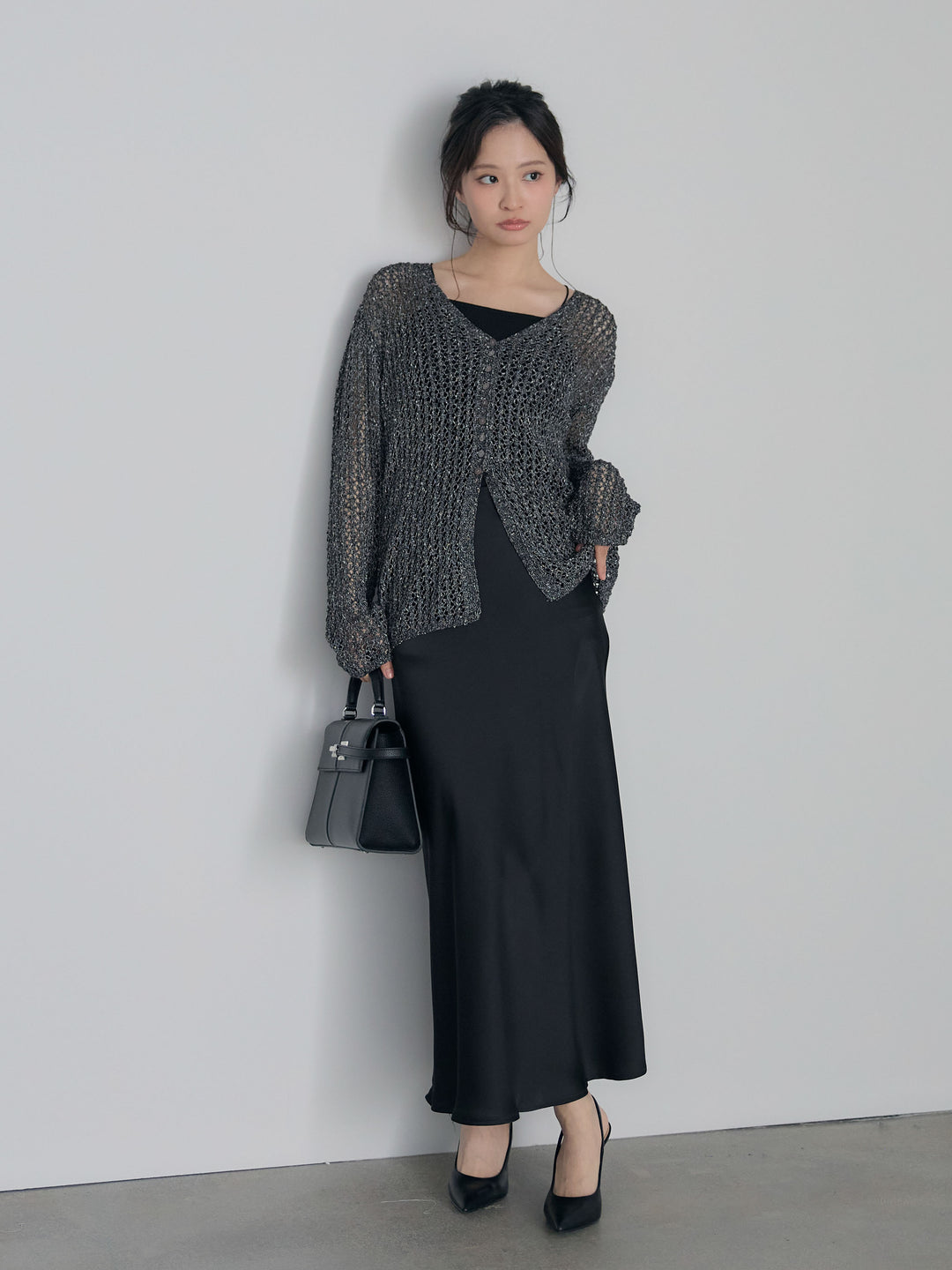 ネップメッシュVネックカーディガン