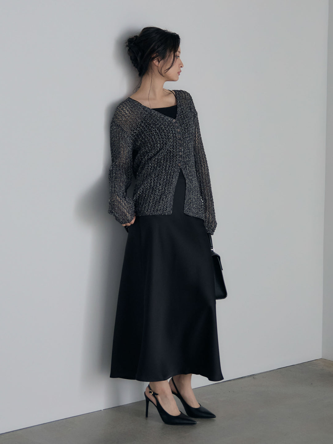 ネップメッシュVネックカーディガン